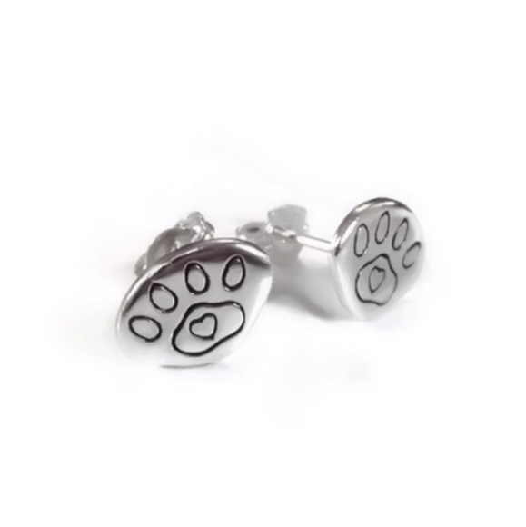 Paw Print 925 Silver Stud Earrings - Picture 4 of 7